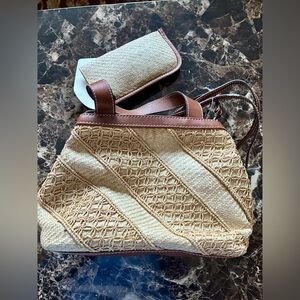 Tommy Hilfiger Chic Woven Cream and Brown Shoulder Bag